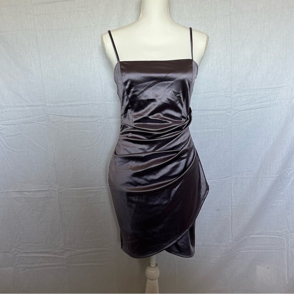 gLare purple L midi mini dress ruching spagetti strap occasion‎ bridesmaid prom - Picture 1 of 5